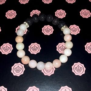 🪬2/$20🪬 AAA Grade Nat 8mm Pink Opal & Lava Stone Stretch Aromatherapy Bracelet